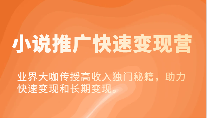 小说推广快速变现营-业界大咖传授高收入独门秘籍，助力快速变现和长期变现。-徐小晨博客
