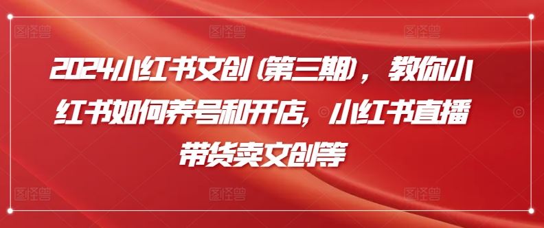 2024小红书文创(第三期)，教你小红书如何养号和开店，小红书直播带货卖文创等-徐小晨博客