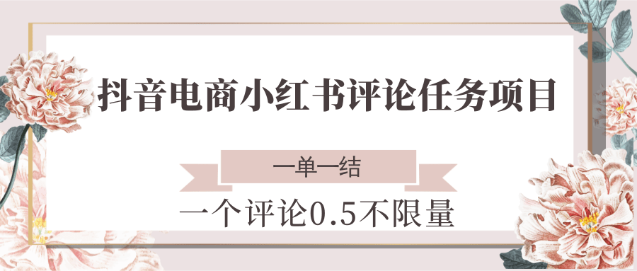 抖音电商小红书评论任务项目，一个评论0.5，一单一结 不限量-徐小晨博客