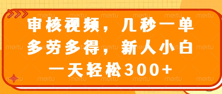 审核视频，几秒一单，多劳多得，新人小白一天轻松300+-徐小晨博客