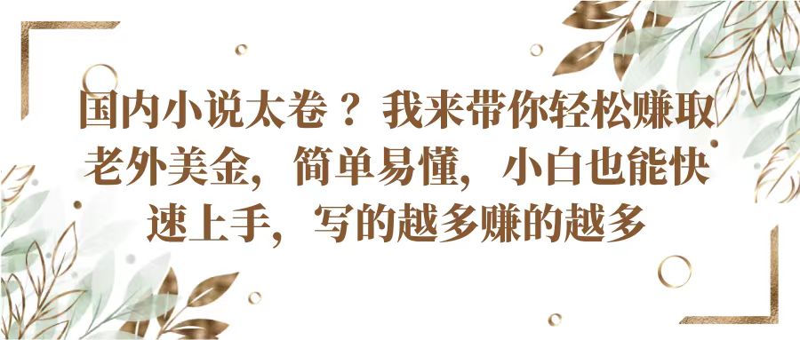 国内小说太卷？带你轻松赚取老外美金，简单易懂小白也能快速上手，写的越多赚的越多-徐小晨博客