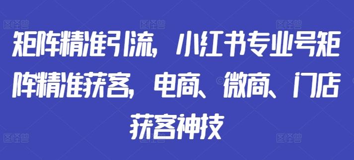矩阵精准引流，小红书专业号矩阵精准获客，电商、微商、门店获客神技-徐小晨博客