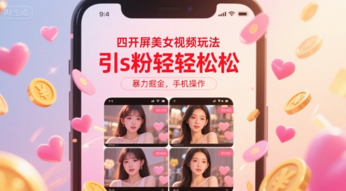 四开屏美女视频玩法，引s粉轻轻松松，暴力掘金，手机操作【揭秘】-徐小晨博客