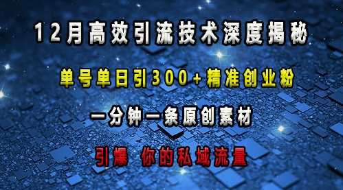 最新高效引流技术深度揭秘 ，单号单日引300+精准创业粉，一分钟一条原创素材，引爆你的私域流量-徐小晨博客