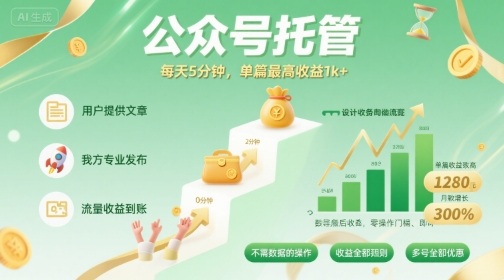 【公众号托管 】我提供文章，你发布，每天5分钟，单篇最高收益1k+【揭秘】-徐小晨博客