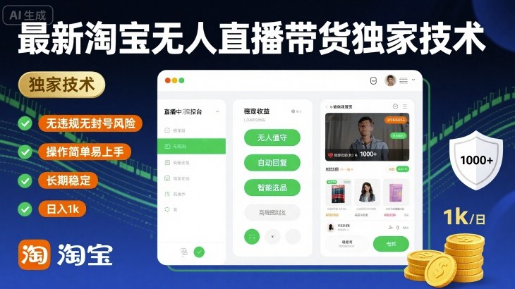 最新淘宝无人直播带货独家技术，无违规无封号风险，操作简单易上手，长期稳定日入1k【揭秘】-徐小晨博客