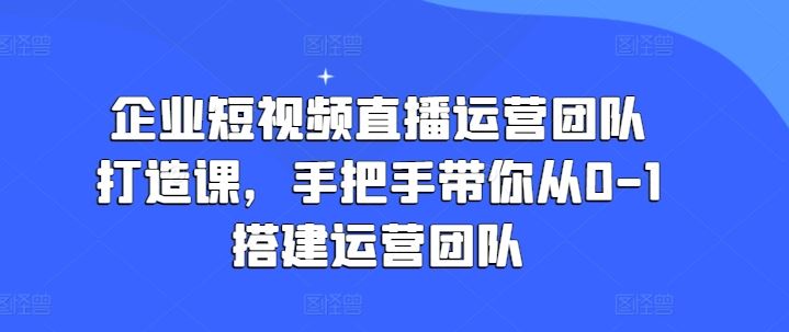 企业短视频直播运营团队打造课，手把手带你从0-1搭建运营团队-徐小晨博客