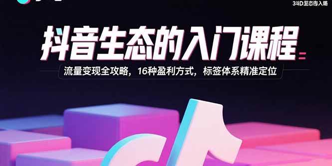 抖音生态的入门课程：流量变现全攻略，16种盈利方式，标签体系精准定位-徐小晨博客