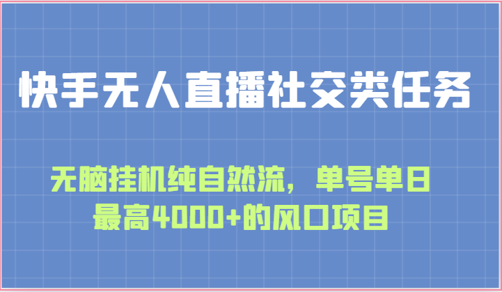 快手无人直播社交类任务：无脑挂机纯自然流，单号单日最高4000+的风口项目-徐小晨博客