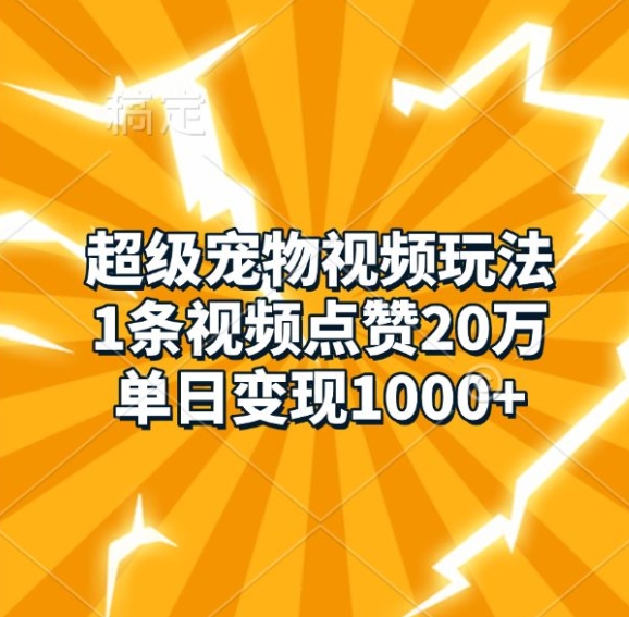 超级宠物视频玩法，1条视频点赞20万，单日变现1k-徐小晨博客