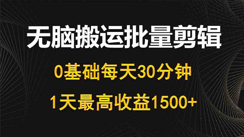 每天30分钟，0基础无脑搬运批量剪辑，1天最高收益1500+-徐小晨博客
