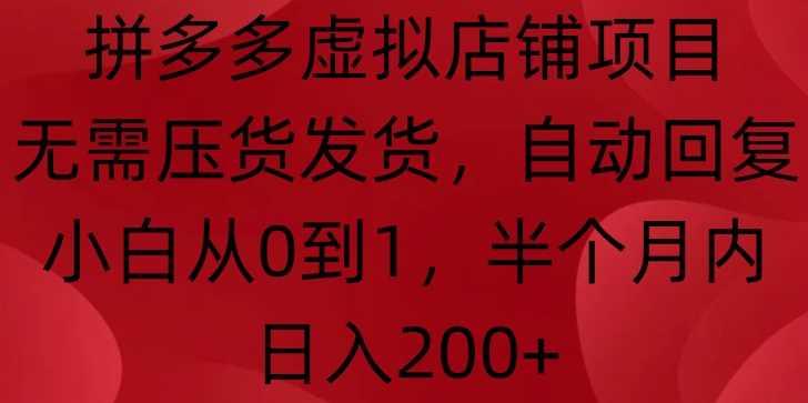 拼多多虚拟店铺项目，无需压货发货，自动回复，小白从0到1，半个月内日入200+【揭秘】-徐小晨博客