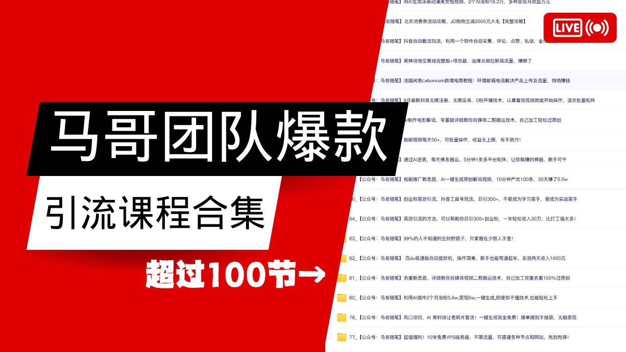 马哥团队【122节】最全项目爆款引流课程合集【持续更新】-徐小晨博客