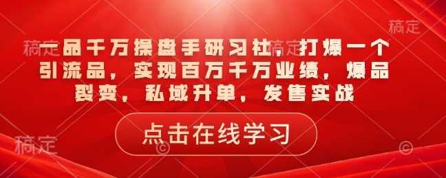一品千万操盘手研习社，打爆一个引流品，实现百万千万业绩，爆品裂变，私域升单，发售实战-徐小晨博客