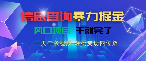 信息查询暴力掘金，一天三条视频，轻松变现四位数，风口项目干就完了【揭秘】-徐小晨博客