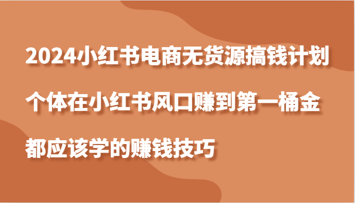 2024小红书电商无货源搞钱计划，个体在小红书风口赚到第一桶金应该学的赚钱技巧-徐小晨博客