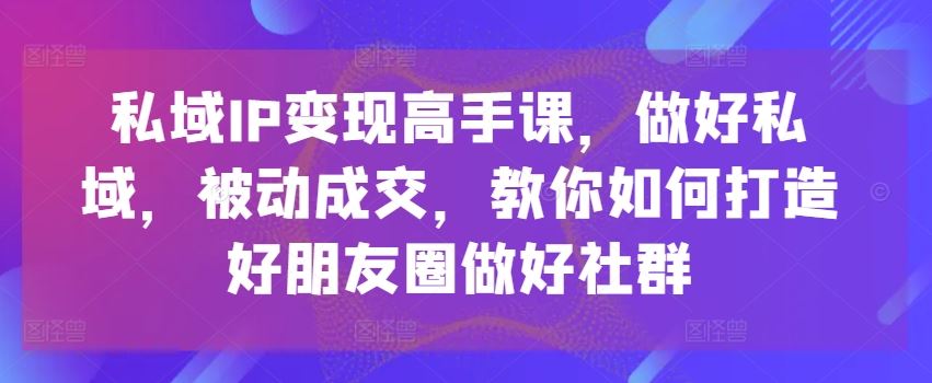 私域IP变现高手课，做好私域，被动成交，教你如何打造好朋友圈做好社群-徐小晨博客
