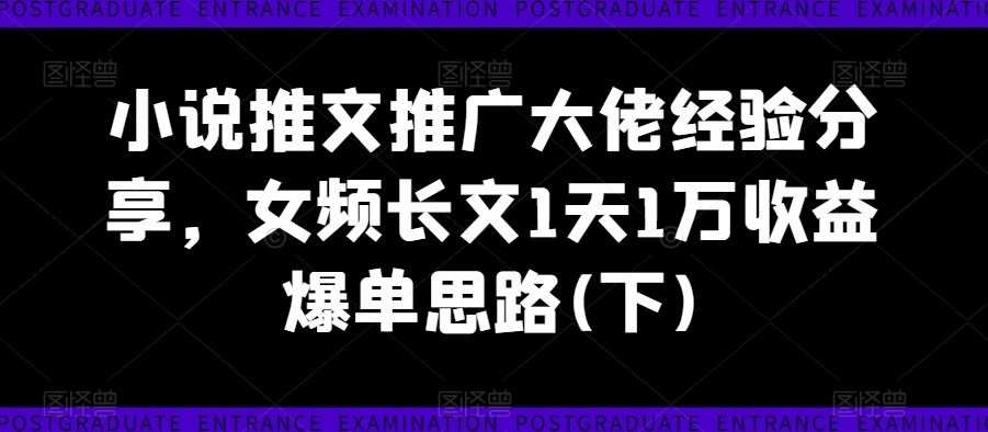 小说推文推广大佬经验分享，女频长文1天1万收益爆单思路(下)-徐小晨博客