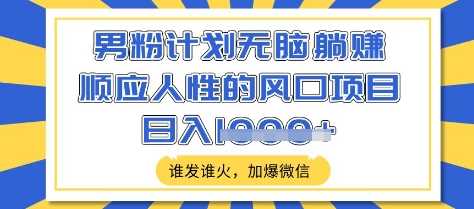 男粉计划无脑躺Z，顺应人性的风口项目，谁发谁火，加爆微信，日入多张【揭秘】-徐小晨博客