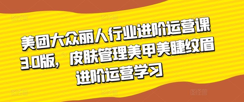 美团大众丽人行业进阶运营课3.0版，皮肤管理美甲美睫纹眉进阶运营学习-徐小晨博客