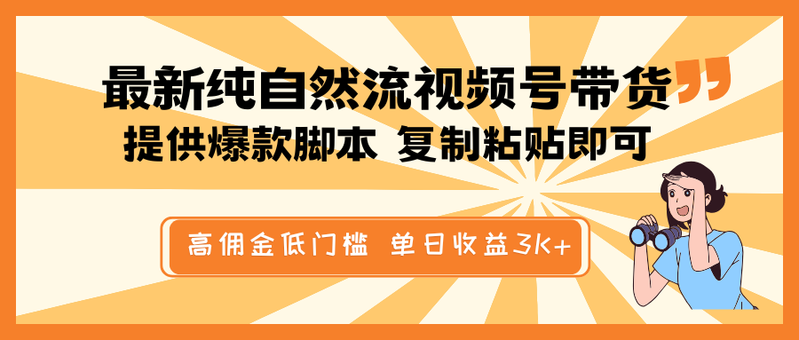 最新纯自然流视频号带货，提供爆款脚本简单 复制粘贴即可，高佣金低门槛，单日收益3K+-徐小晨博客