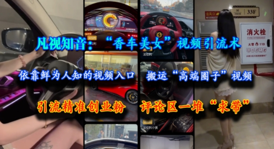 凡视知音：“香车美女”视频引流术，依靠鲜为人知的视频入口，搬运“高端圈子”视频，引流精准创业粉，评论区一堆“求带”-徐小晨博客