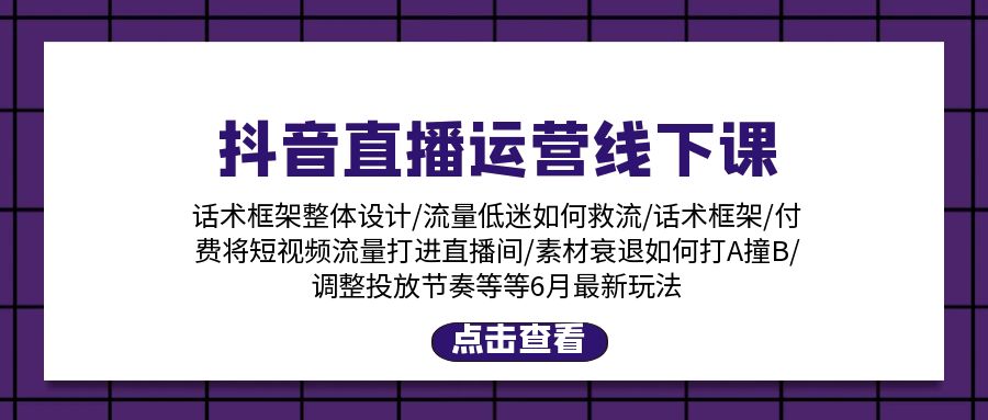 抖音直播运营线下课：话术框架/付费流量直播间/素材A撞B/等6月新玩法-徐小晨博客