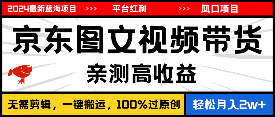 2024最新蓝海项目，逛逛京东图文视频带货，无需剪辑，月入20000+-徐小晨博客