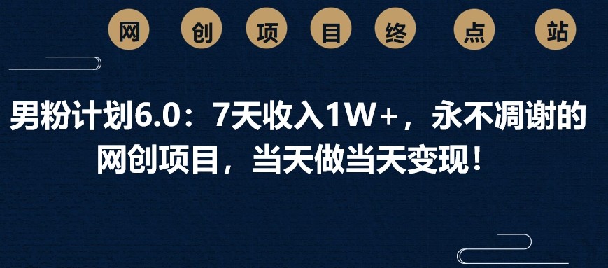 男粉计划6.0：7天收入1W+，永不凋谢的网创项目，当天做当天变现！-徐小晨博客
