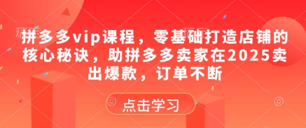 拼多多vip课程，零基础打造店铺的核心秘诀，助拼多多卖家在2025卖出爆款，订单不断-徐小晨博客