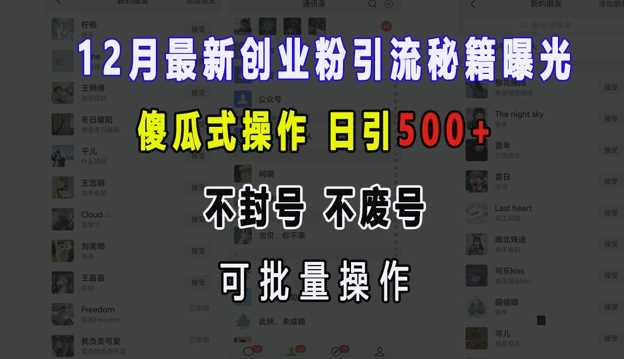 12月最新创业粉引流秘籍曝光 傻瓜式操作 日引500+ 不封号 不废号 可批量操作【揭秘】-徐小晨博客