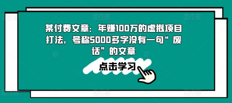 某付费文章：年赚100w的虚拟项目打法，号称5000多字没有一句“废话”的文章-徐小晨博客