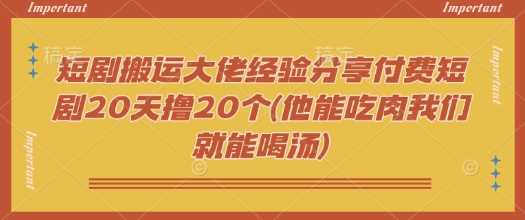 短剧搬运大佬经验分享付费短剧20天撸20个(他能吃肉我们就能喝汤)-徐小晨博客