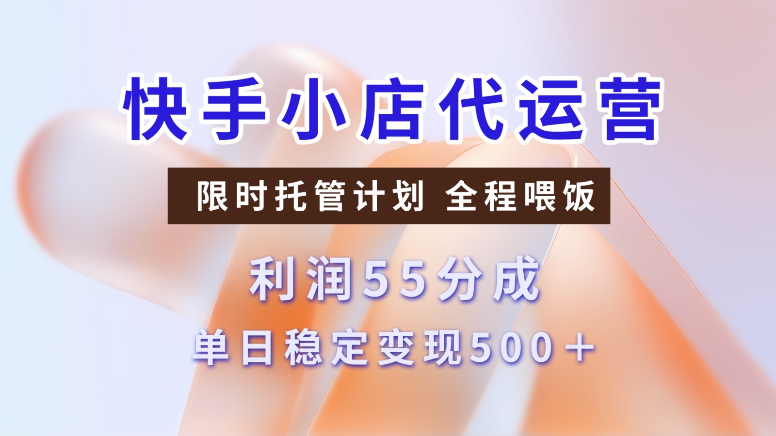 快手小店代运营，限时托管计划，收益55分，单日稳定变现500+-徐小晨博客