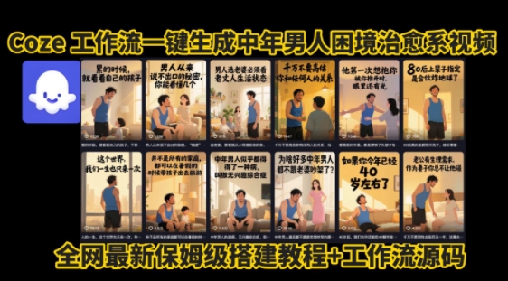 coze工作流一键生成”中年男人困境扎心高涨粉高播放量图文视频”保姆级拆解教程，无需剪辑，无需拍摄写文案-徐小晨博客