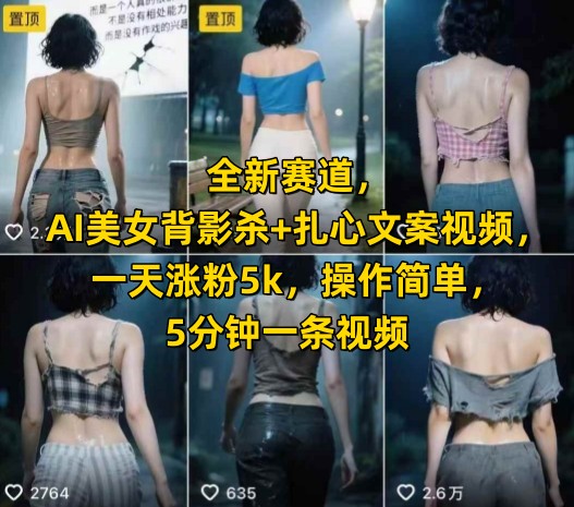 全新赛道，AI美女背影杀+扎心文案视频，一天涨粉5k，操作简单，5分钟一条视频-徐小晨博客
