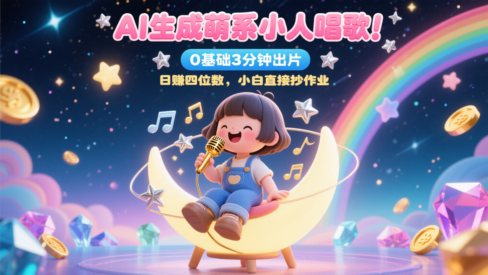 AI生成萌系小人唱歌！0基础3分钟出片，28个作品涨粉9万，日赚四位数，小白直接抄作业-徐小晨博客