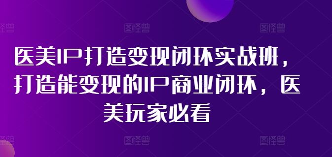医美IP打造变现闭环实战班，打造能变现的IP商业闭环，医美玩家必看!-徐小晨博客