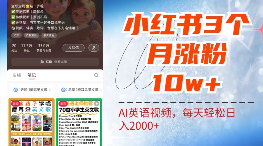 小红书三个月涨粉10W，AI英语视频0成本制作，每天轻松日入2000+-徐小晨博客