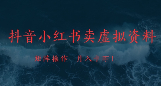 抖音小红书卖虚拟资料，市场需求一直存在，矩阵操作，月入1w+-徐小晨博客