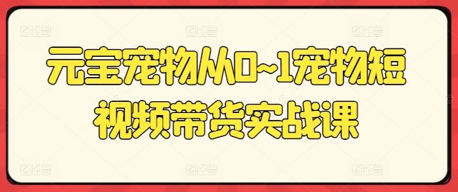 元宝宠物从0~1宠物短视频带货实战课-徐小晨博客