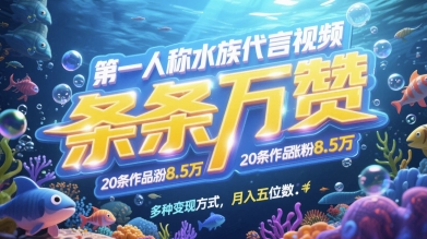 第一人称水族代言视频，条条万赞，20条作品涨粉7.8W，多种变现方式月入五位数-徐小晨博客