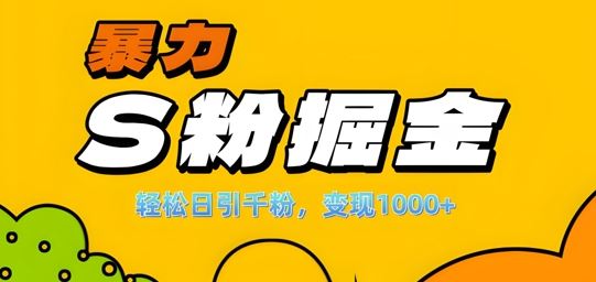 单人单机日引千粉，变现1k+，S粉流量掘金计划攻略【揭秘】-徐小晨博客