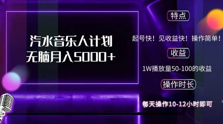 抖音汽水音乐人计划无脑月入5000+-徐小晨博客
