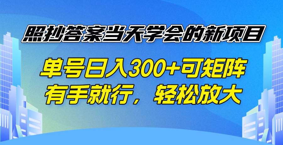 照抄答案当天学会的新项目，单号日入300 +可矩阵，有手就行，轻松放大-徐小晨博客