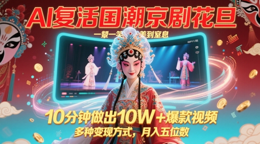 AI复活国潮京剧花旦，一颦一笑美到窒息，10分钟做出10W+爆款视频，多种变现方式，月入五位数-徐小晨博客