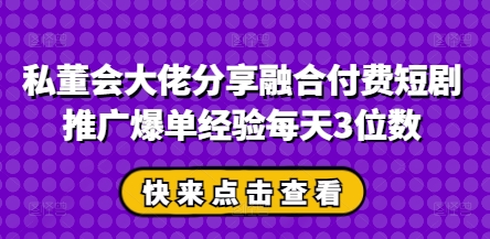 私董会大佬分享融合付费短剧推广爆单经验每天3位数-徐小晨博客