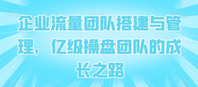 企业流量团队搭建与管理，亿级操盘团队的成长之路-徐小晨博客