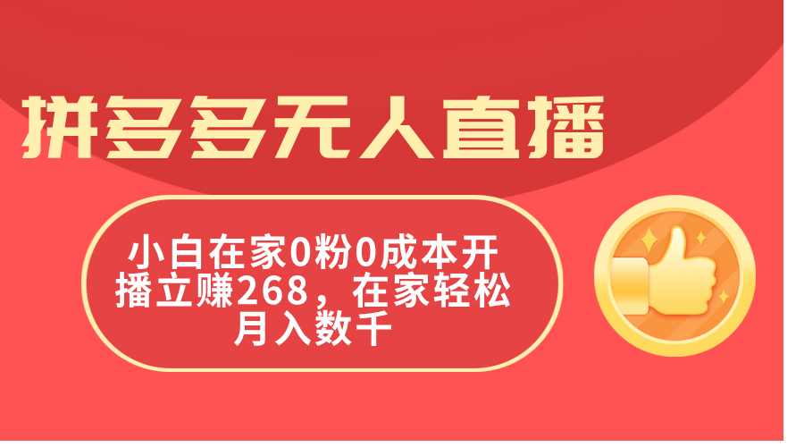 拼多多无人直播，小白在家0粉0成本开播立赚268，在家轻松月入数千-徐小晨博客