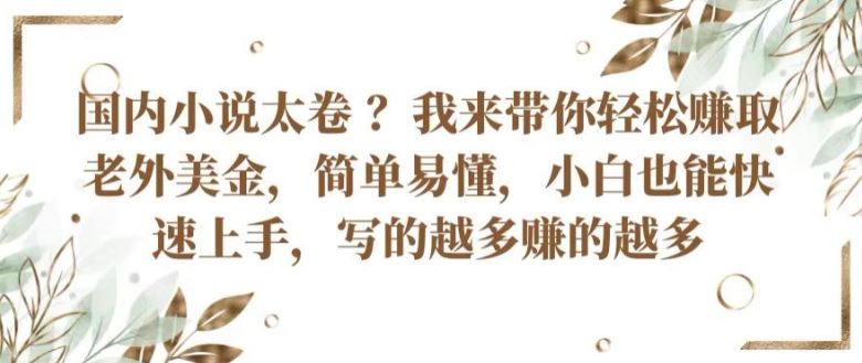 国内小说太卷 ?带你轻松赚取老外美金，简单易懂，小白也能快速上手，写的越多赚的越多【揭秘】-徐小晨博客